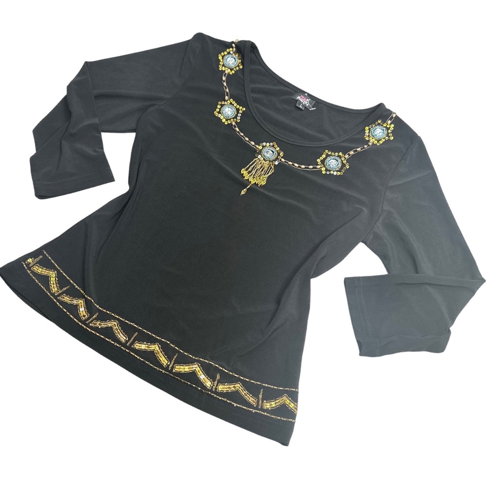 Vintage Y2K Boho Beaded Top, By Pink Martini, Size Large